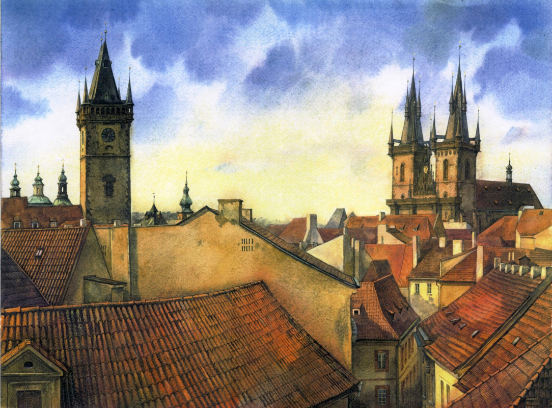 Andrey Kozlov. Praga, vista dalla finestra sulla chiesa di Tyn