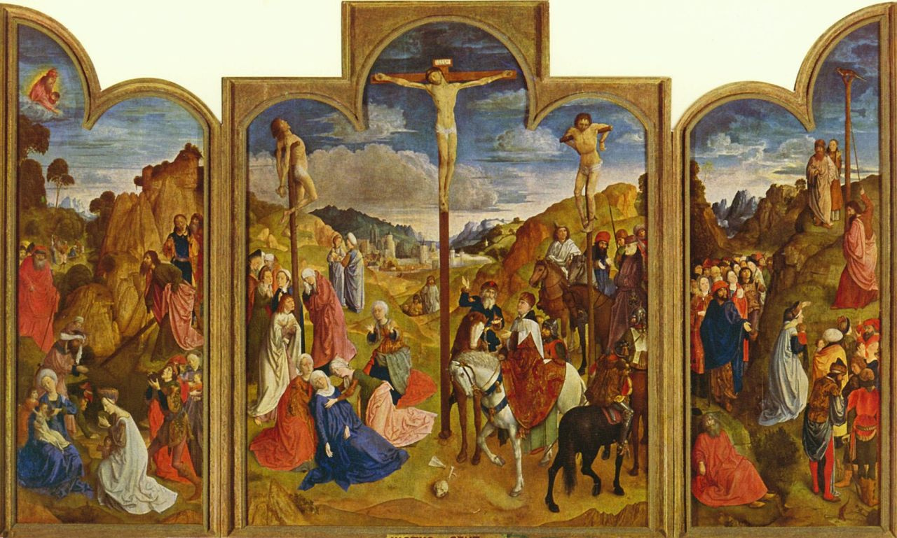 Justus van Ghent. Crucifixion triptych