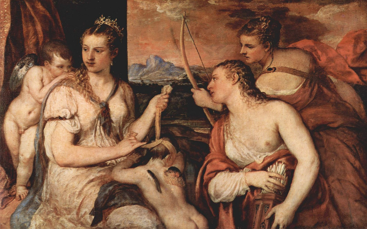 Titian Vecelli. Venus tying Cupid's eyes