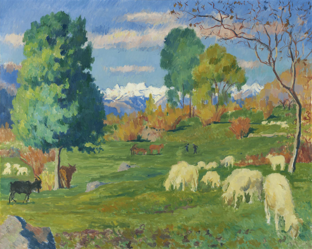 Giovanni Giacometti. Autumn landscape with grazing herd