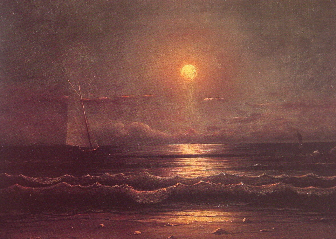 Martin Johnson Leiter. Sailboat sailing in the moonlight