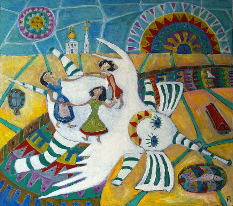 Svyatoslav Svyatoslav Ryabkin Ryabkin. Filles sur une danse d'éléphant Filles sur une forte danse ronde d'éléphant à ailes blanches