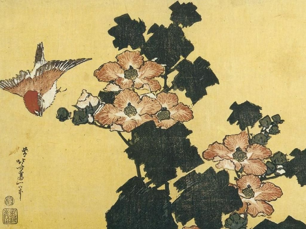 Katsushika Hokusai. Hibiscus and sparrow