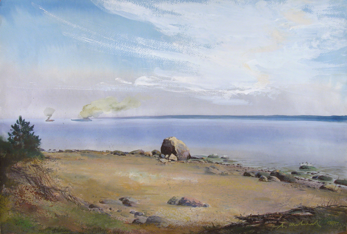 Alexander Shevelyov. Shore in Koprino. Watercolor paper 45 x 65 cm. 1989