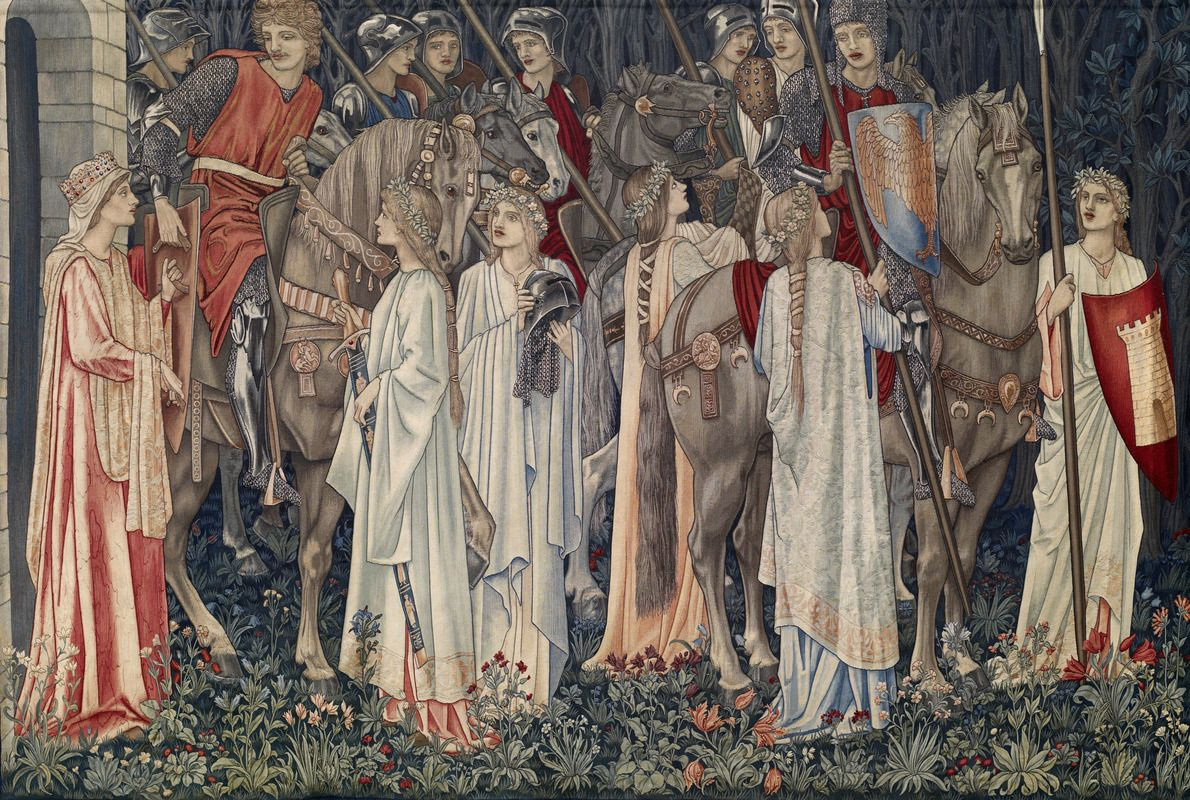 Уильям Моррис. Serie „Die Suche nach dem Heiligen Gral“. Abfahrt der Ritter (mit Edward Burne-Jones)