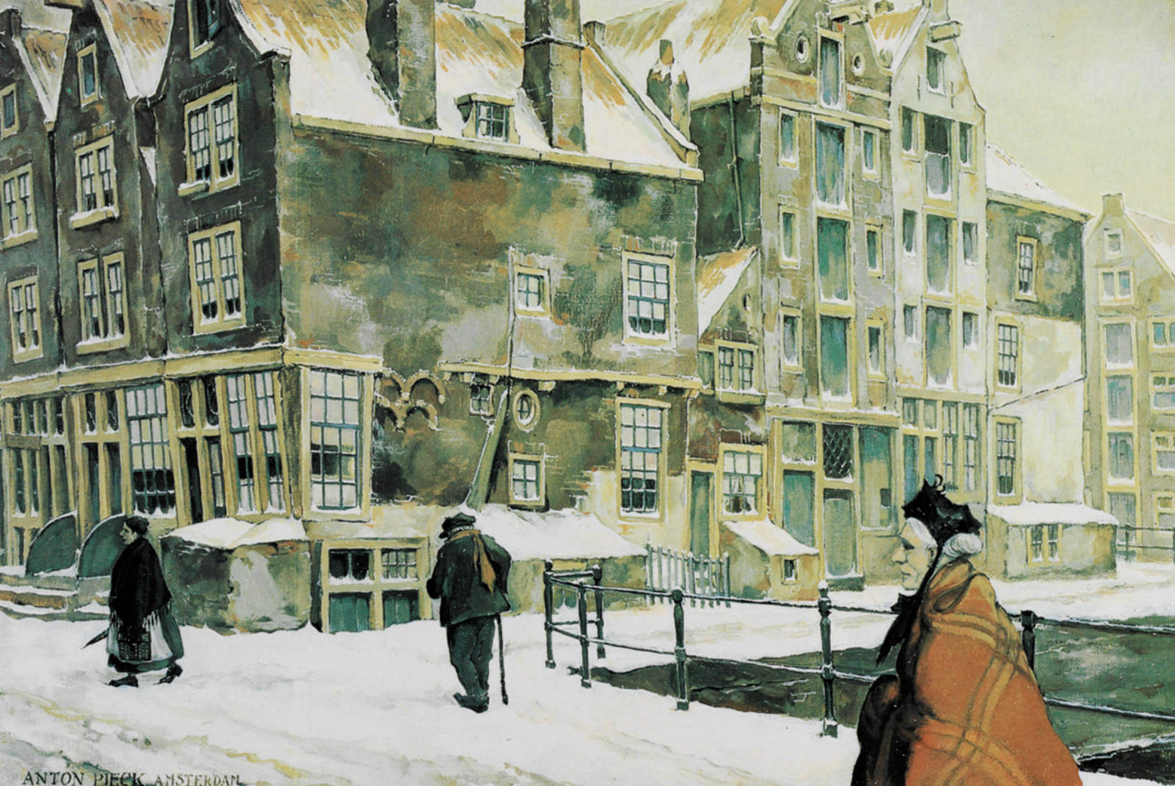 Anton Pieck Crossing streets in Amsterdam, 1960, 57×48 cm