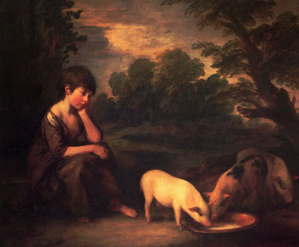 Girl with piglets