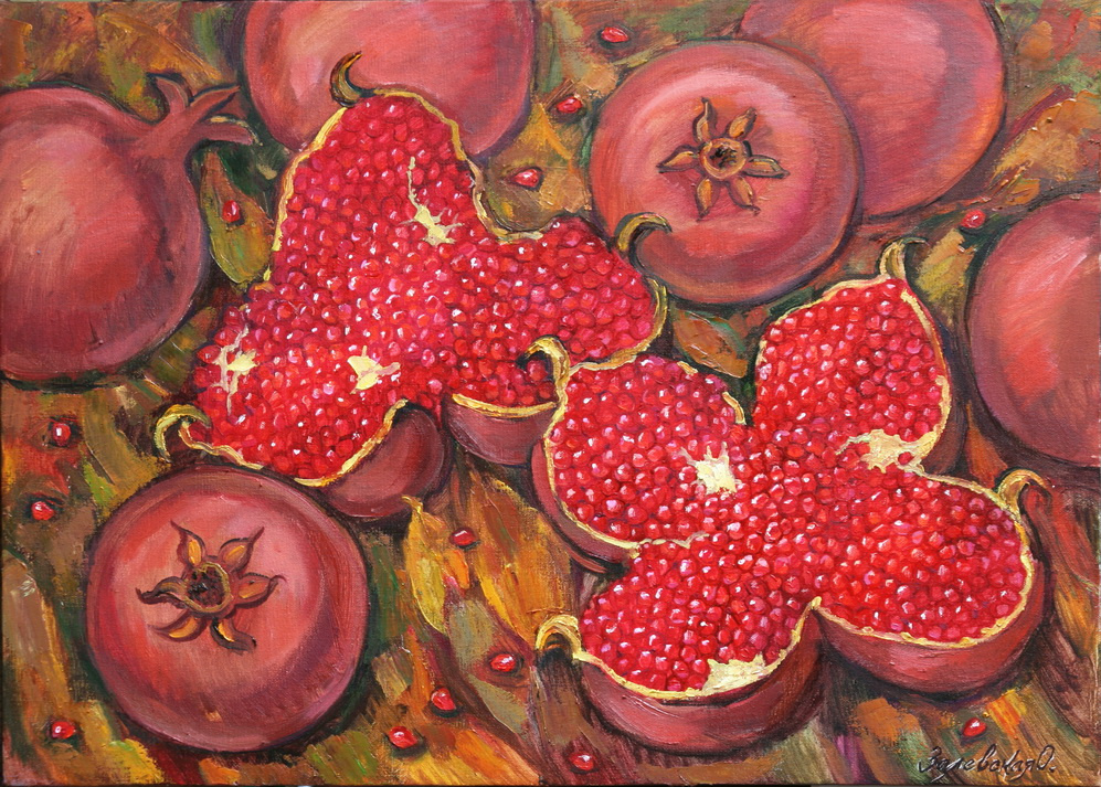 Oksana Viktorovna Zalevskaya. Pomegranates in the leaves