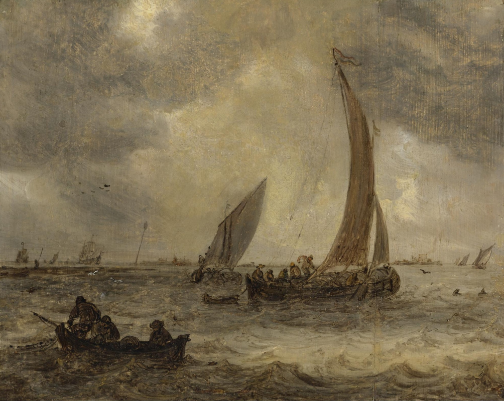 Jan van Goyen. Many boats in the estuary