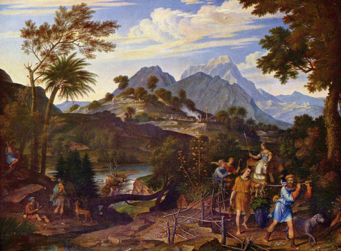 Йозеф Антон Кох. Пейзаж с лазутчиками, возвращающимися из земли обетованной
