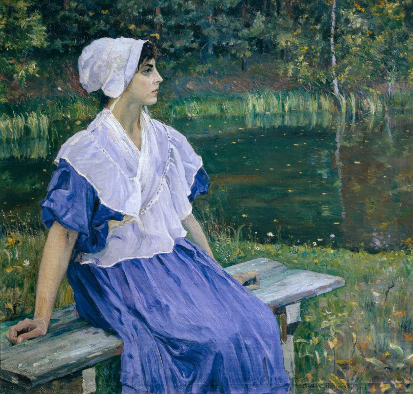 Mikhail Vasilyevich Nesterov. 池塘里的女孩（NM Nesterova的肖像）