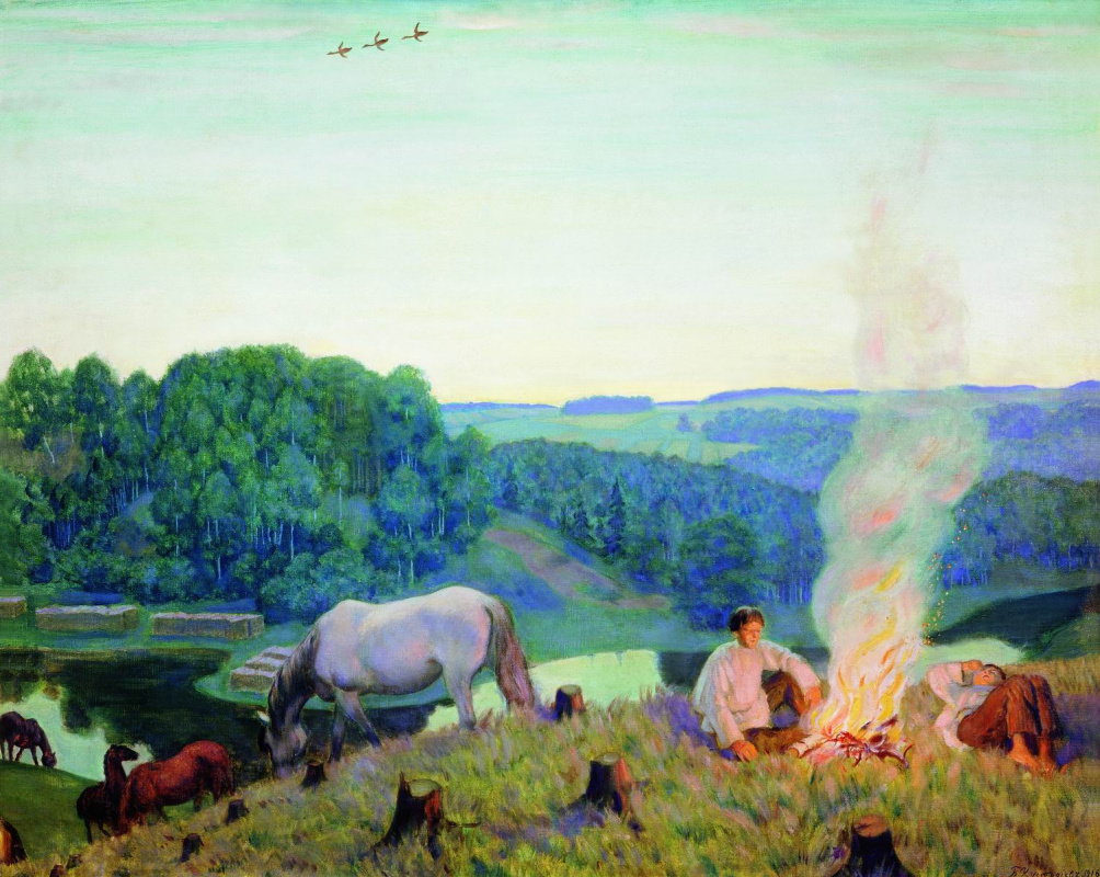 Boris Kustodiev. Fire. Night