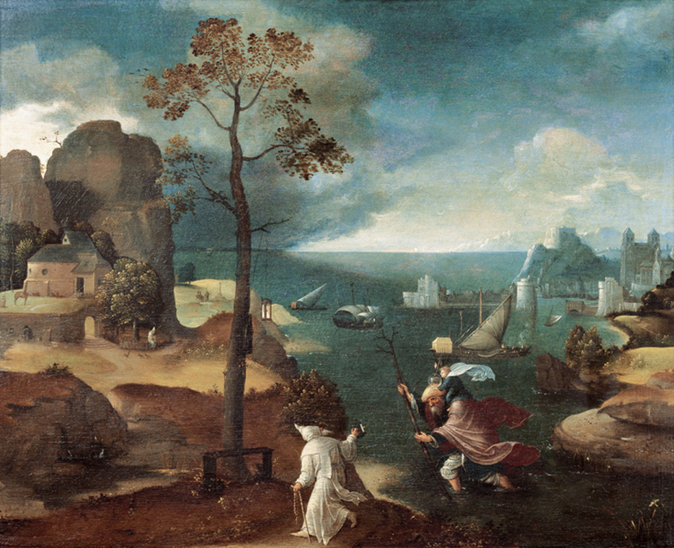 Joachim Patinir. St. Christopher carries the Christ child