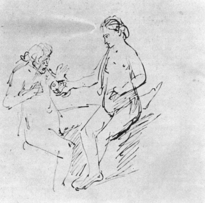 Rembrandt Harmenszoon van Rijn. Eve offers Adam the Apple