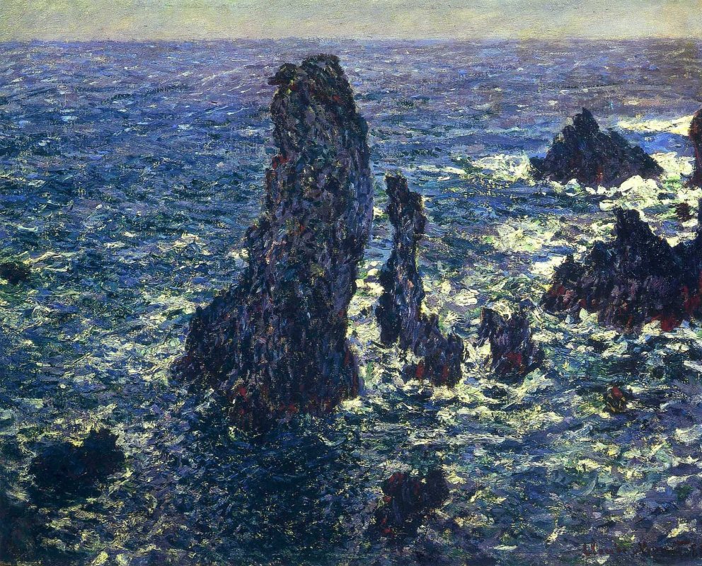 Claude Monet. Felsen in Belle Ile (Pyramiden Port-Coton. Stürmisches Meer)