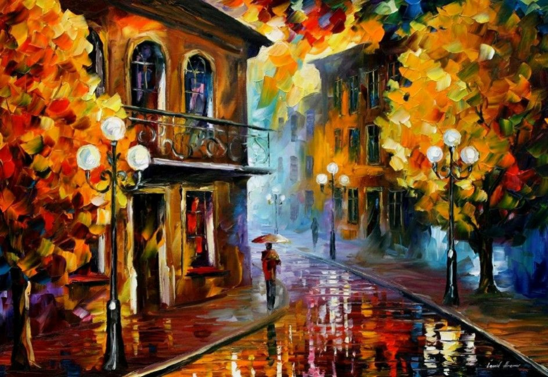 Autumn rain, 51×35 cm by Leonid Afremov: History, Analysis & Facts | Arthive