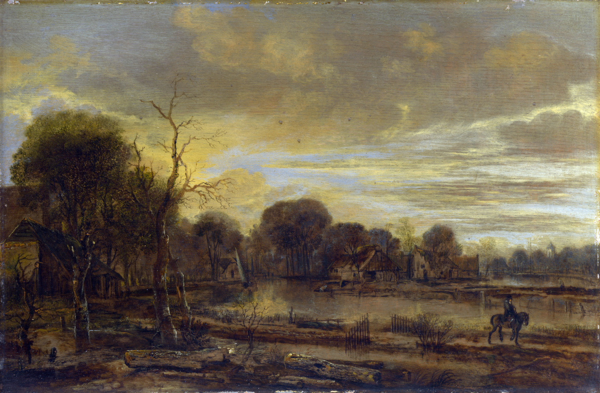 Art van der Ner. River landscape with village