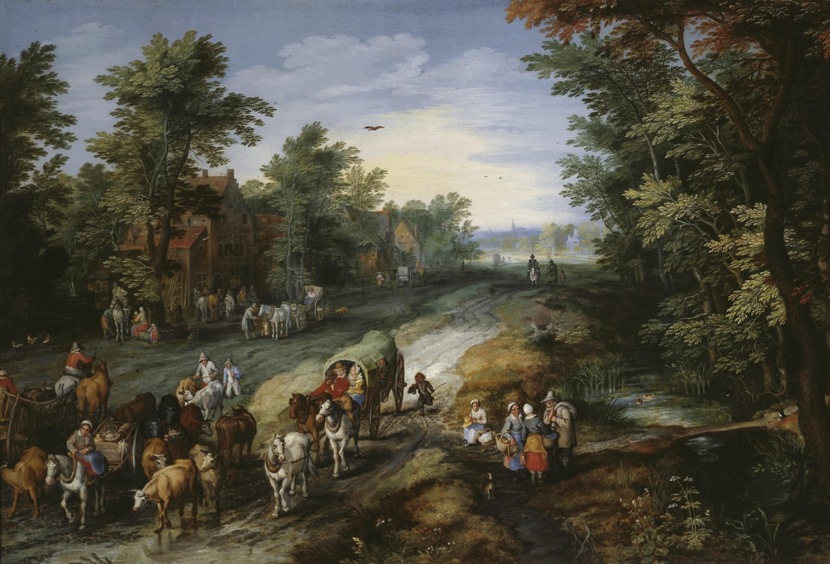 Jan Bruegel The Elder. 大城市周围的道路