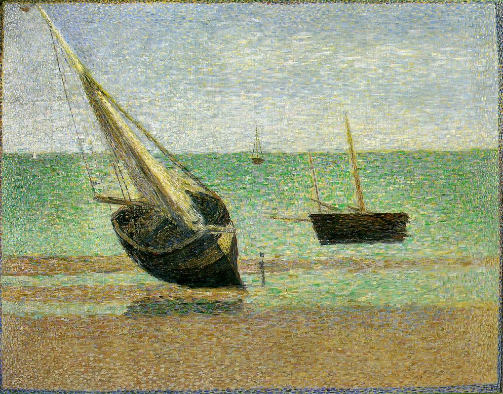 Georges Seurat. Boats, low tide, in Grandcamp