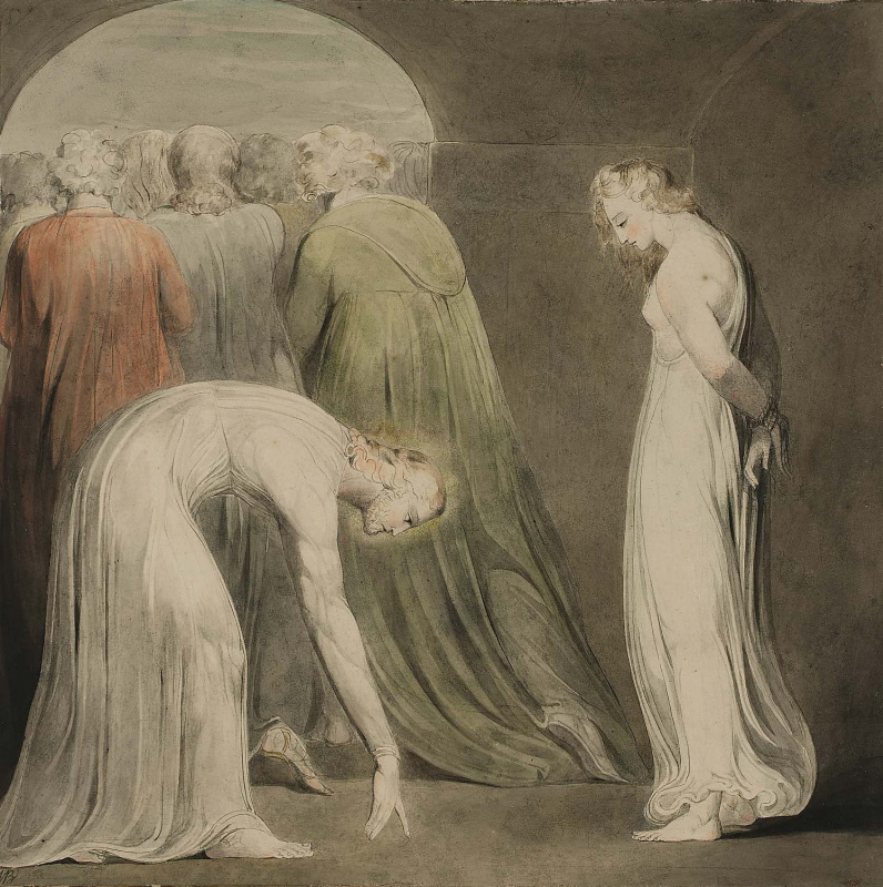 William Blake. Illustrations of the Bible. The woman caught in adultery