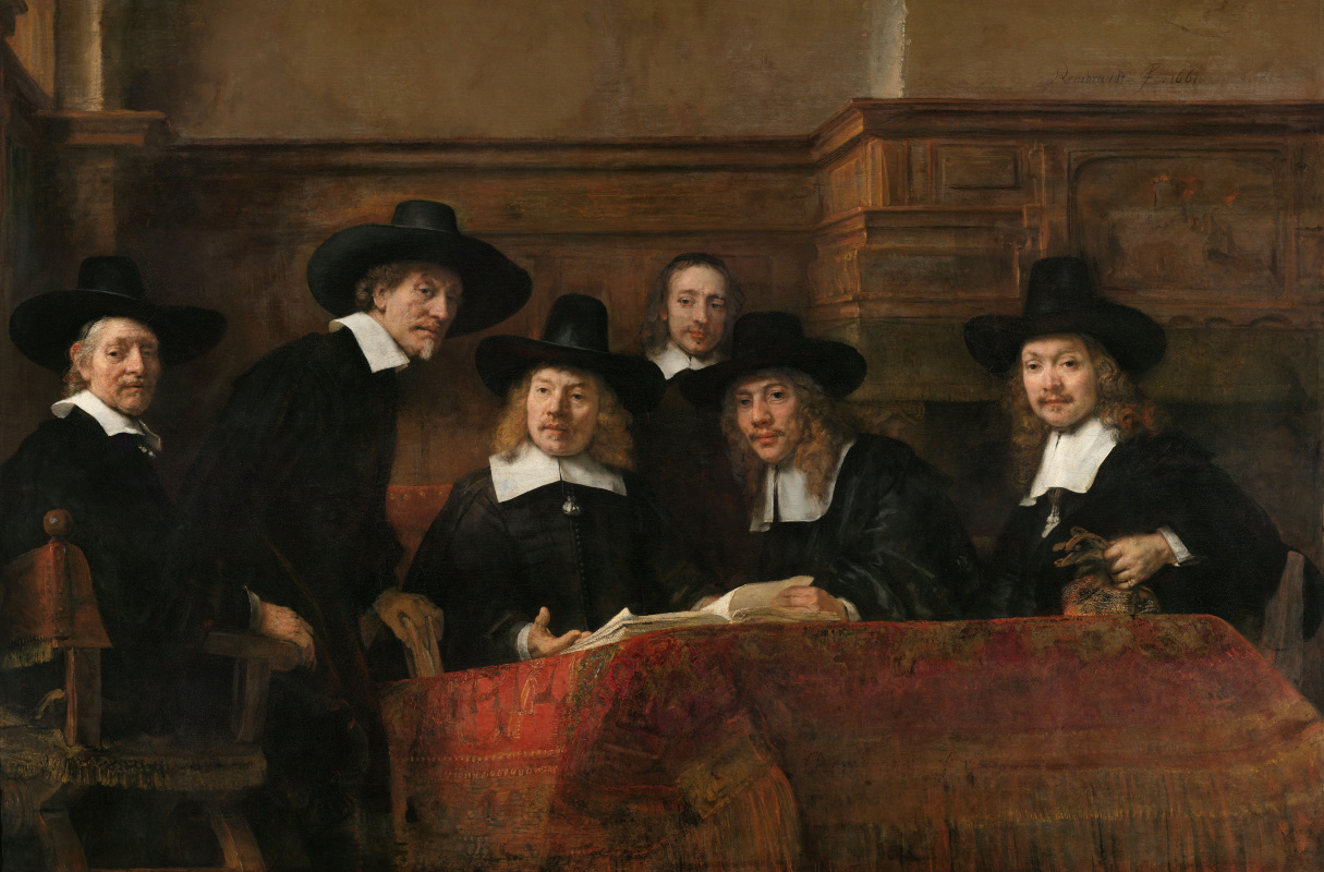 Rembrandt Harmenszoon van Rijn. The Syndic, or a Portrait of elected members of the shop clothiers