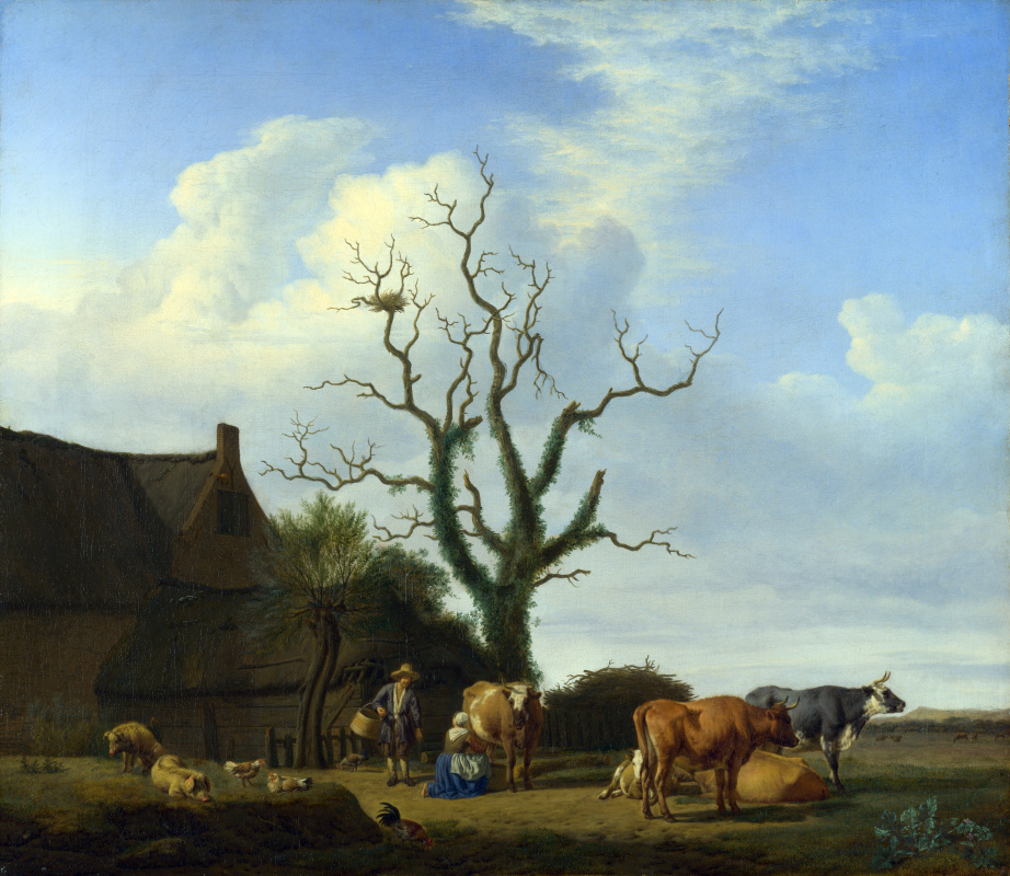 Adrian van de Velde. Farm with a dead tree