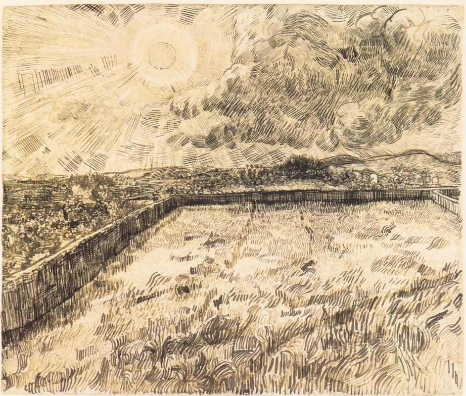 Вінсент Ван Гог. Пшеничное поле с солнцем и облаками