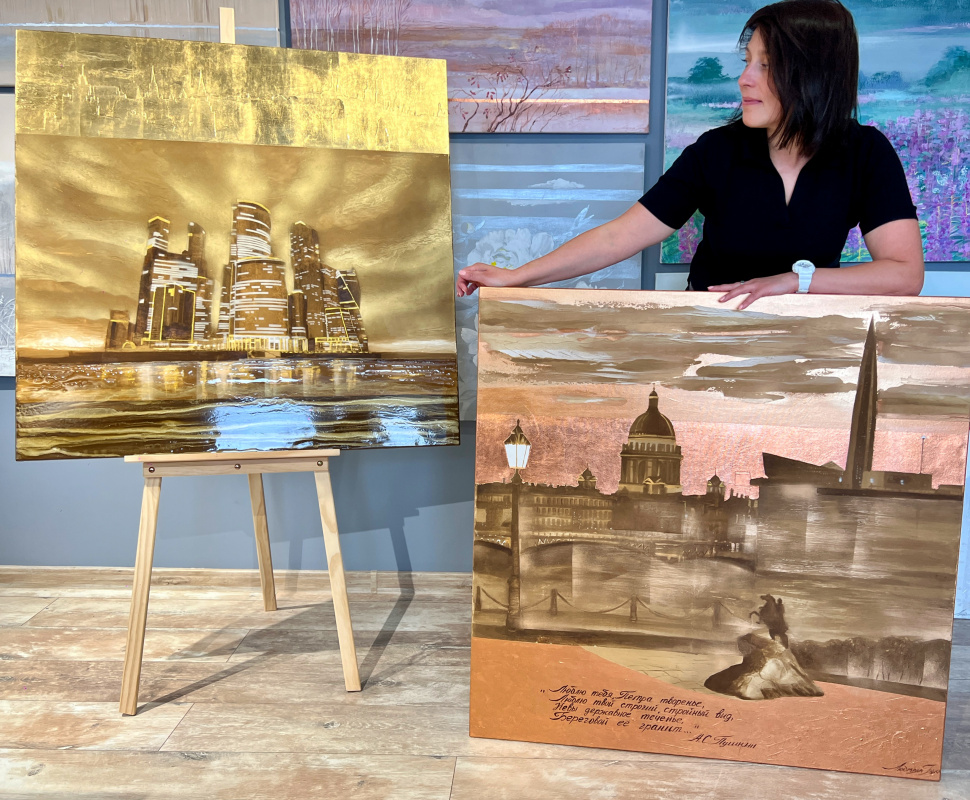 Oil painting with views of Moscow