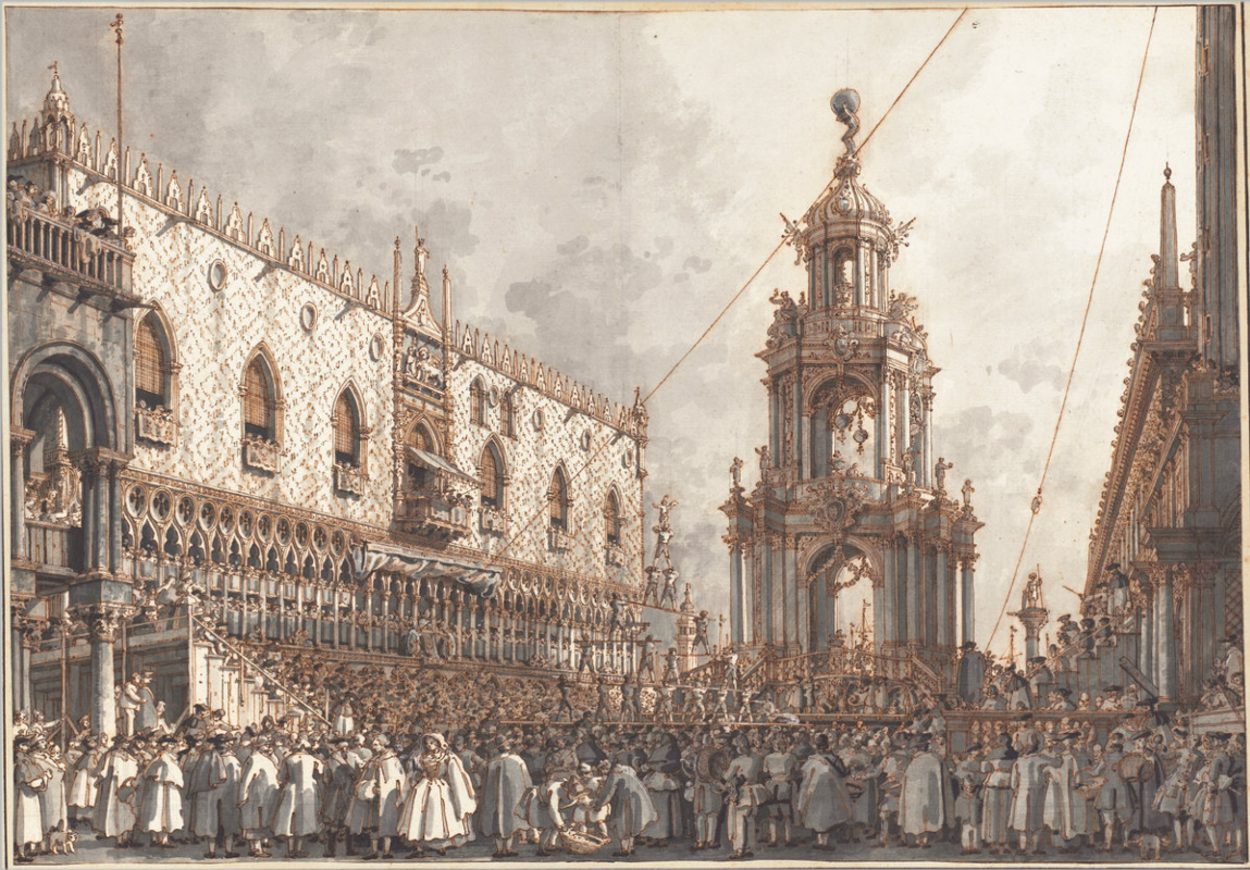 Giovanni Antonio Canal (Canaletto). Fat Thursday Festival in front of the Doge's Palace in Venice