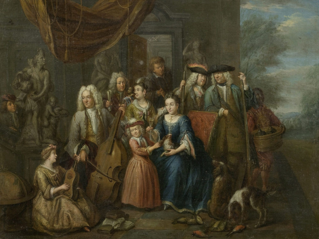 Johann Georg Platzer. Family portrait with hunting trophies and musical instruments