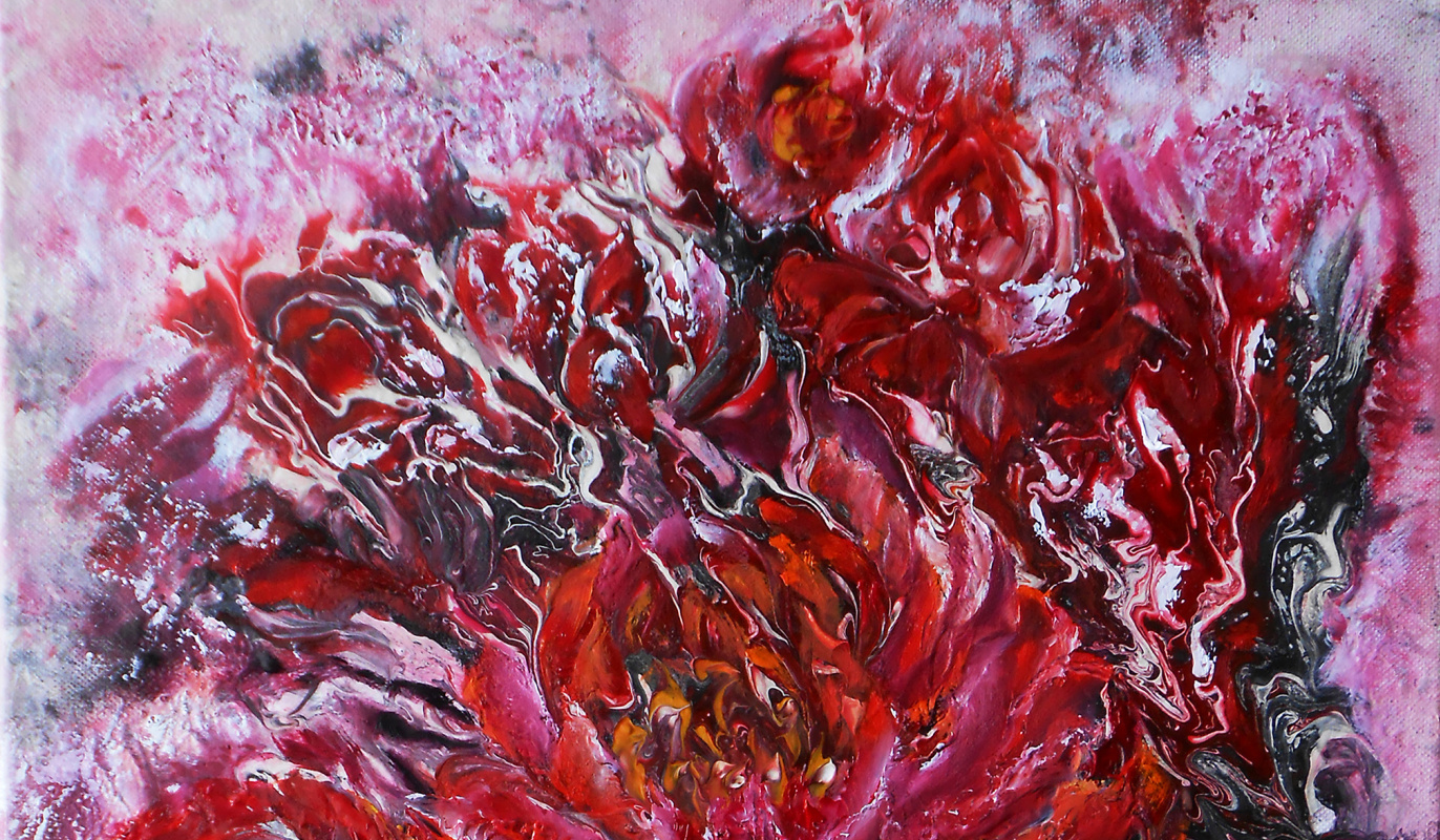 Abstract Peonies flowers painting Red and Black