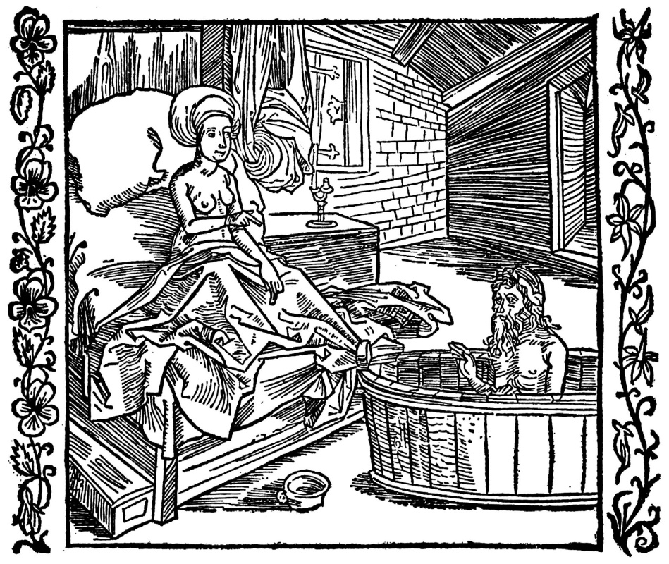 Альбрехт Дюрер. Иллюстрация к книге "Рыцарь де ля Тур". Женщина и купающийся отшельник