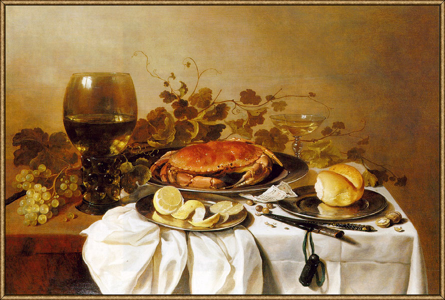 Still life with lemon and crab