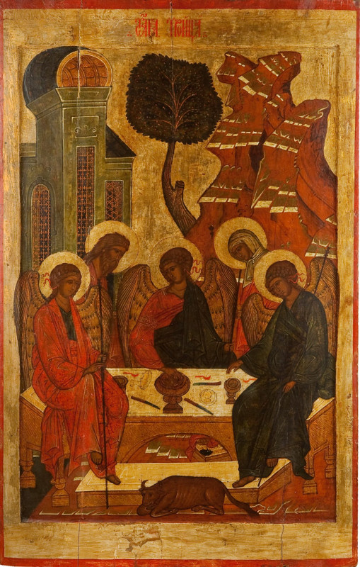Icon Painting. Icon of the festive rite of the Old Testament Trinity