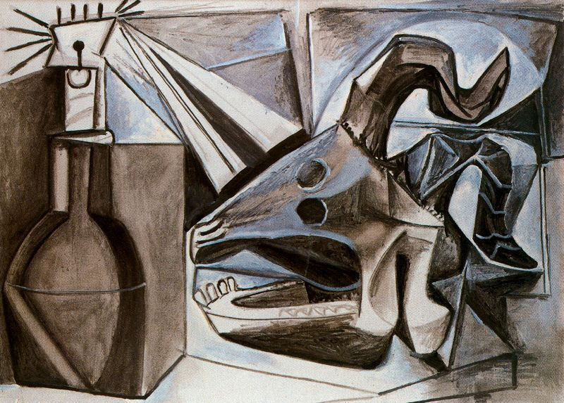 Pablo Picasso. Goat skull, bottle and candle