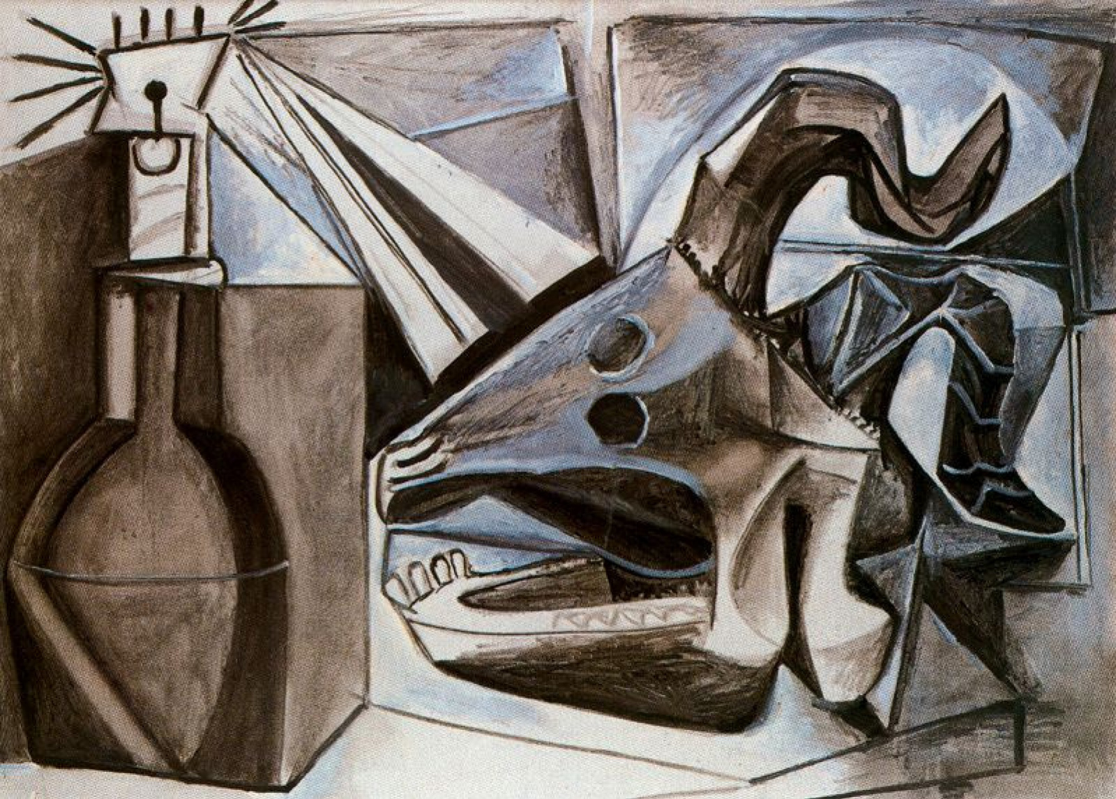 Pablo Picasso Goat skull, bottle and candle, 1945 : Descriptif de