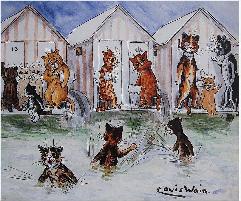 Louis Wain. Cat bath