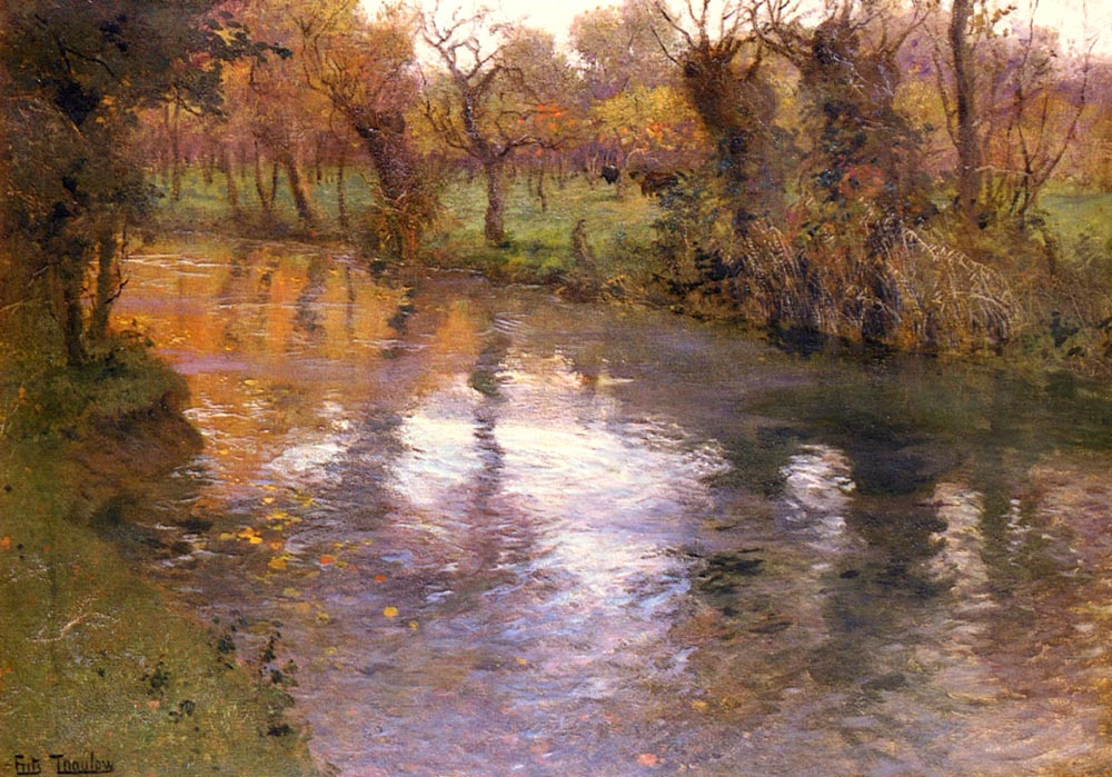 Frits Thaulow. Orchard on the banks of the river