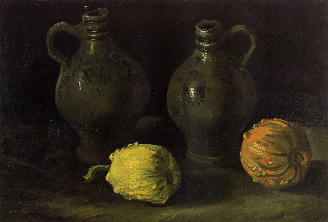 Vincent van Gogh. Still life with two jars and two pumpkins