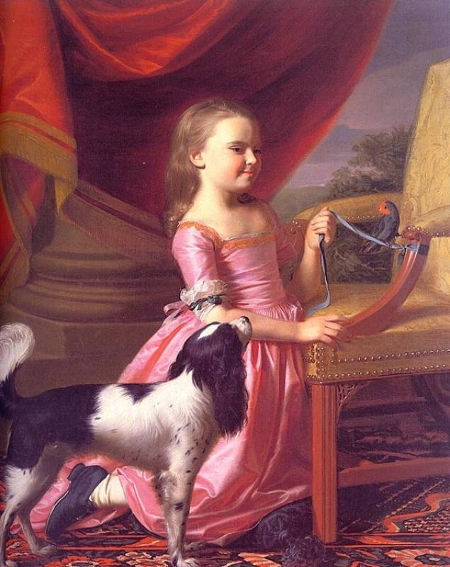 Young lady with bird and dog