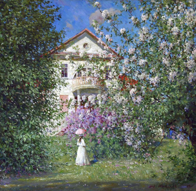 Alexander Shevelyov. Spring at the HOMESTEAD.Oil on canvas 58,5 # 60 cm, 2009