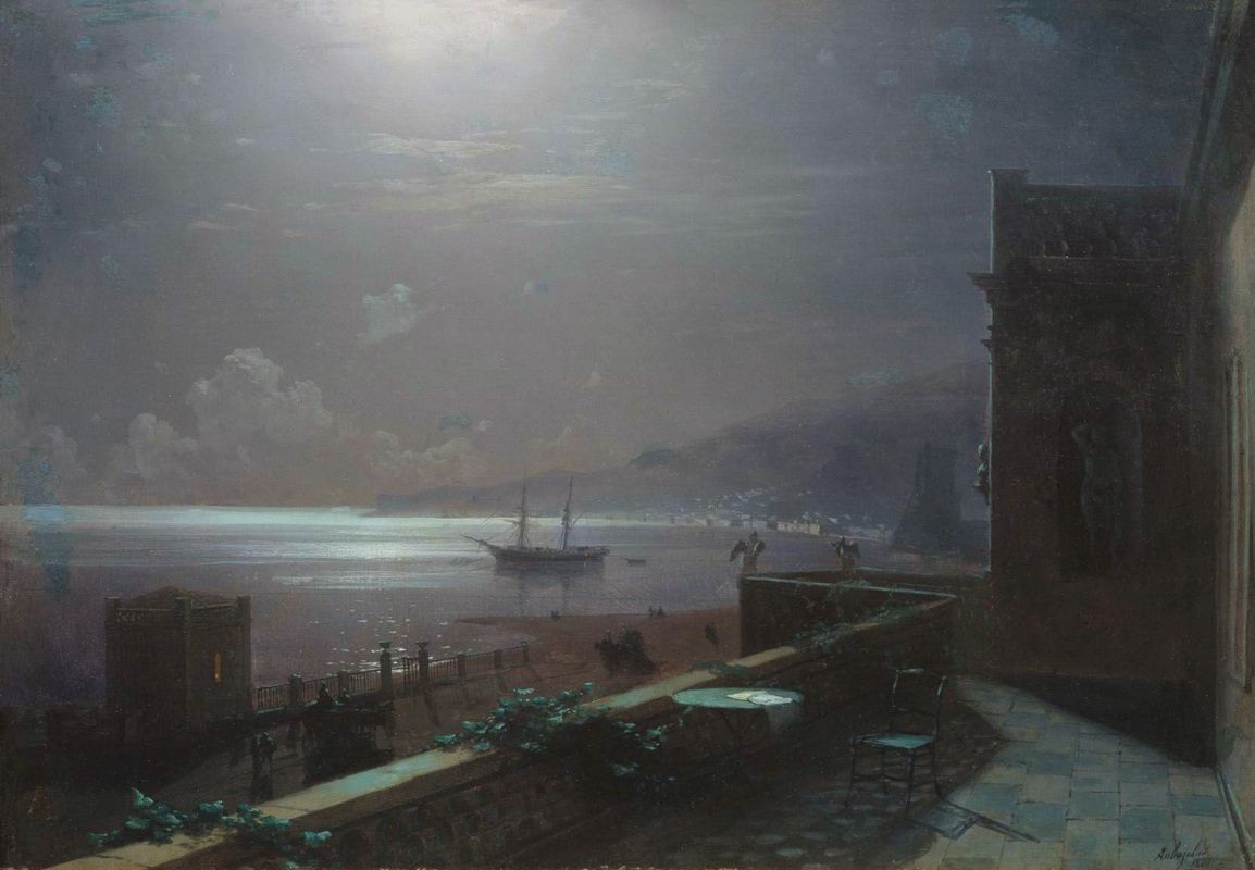 Ivan Aivazovsky. Feodosia at moonlit night. The view from artist`s balcony