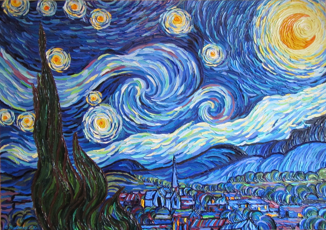 Alisa Denoizz. Starry Night free copy based on Vincent Van Gogh