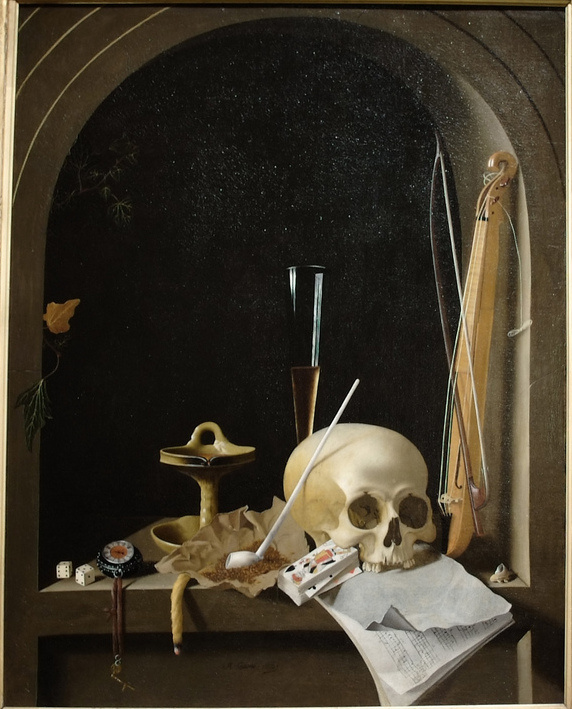 Adrian Coort (Coorte). Still life with a skull in a niche