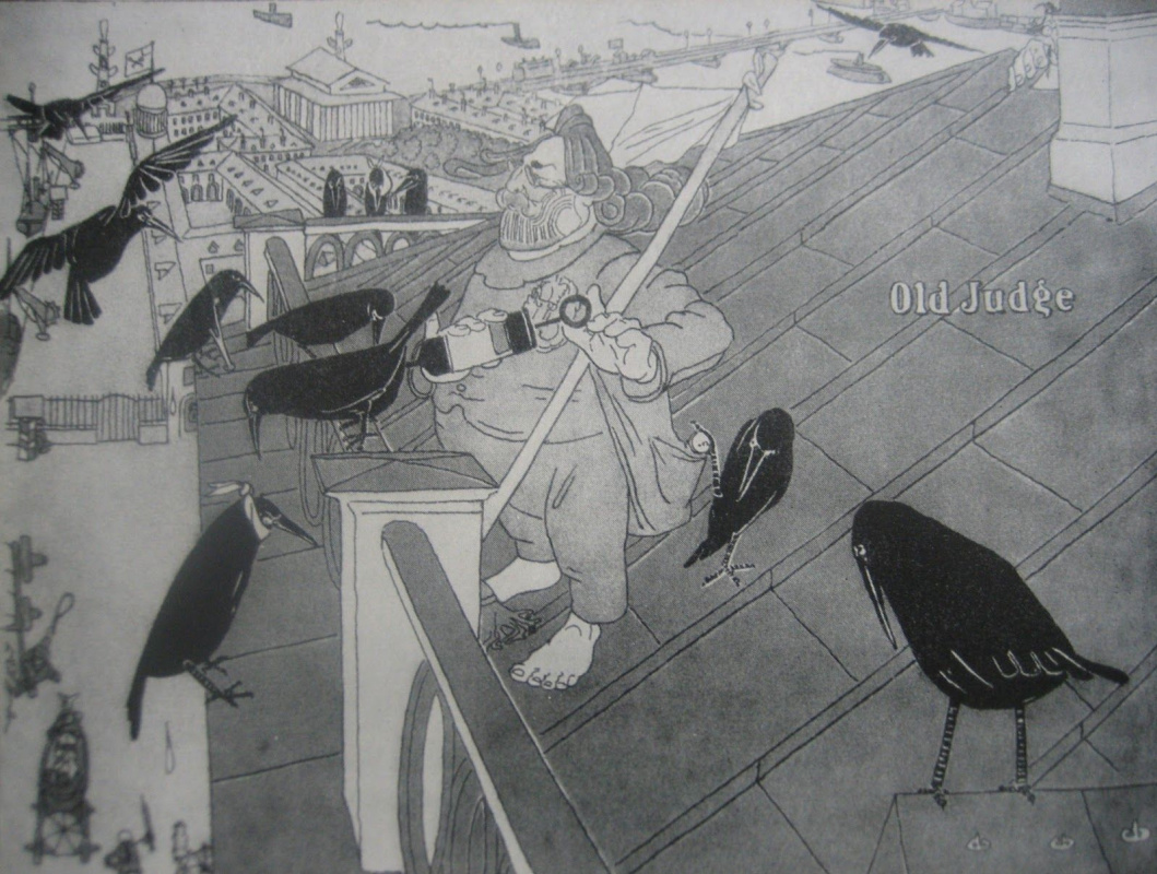 Pavel Egorovich Shcherbov. Feathered patients (A. I. Kuindzhi on the roof of his house).Caricature