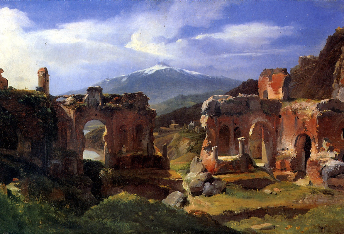 Achille Etna Michallon. The ruins of the theatre in Taormina