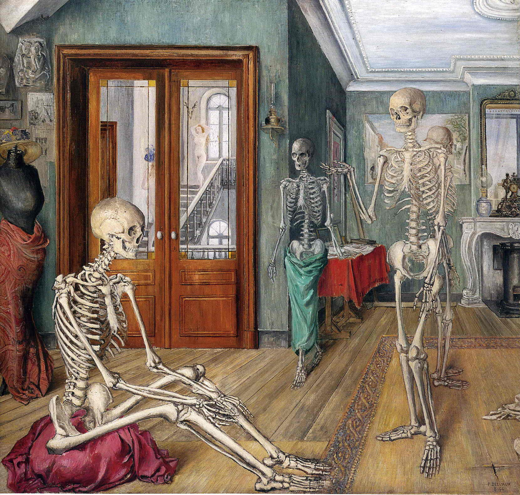 The skeletons in the room by Paul Delvaux: History, Analysis