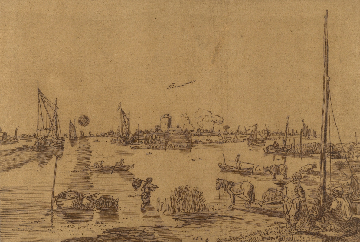 Hendrik Avercamp. Fishermen and boats on the river