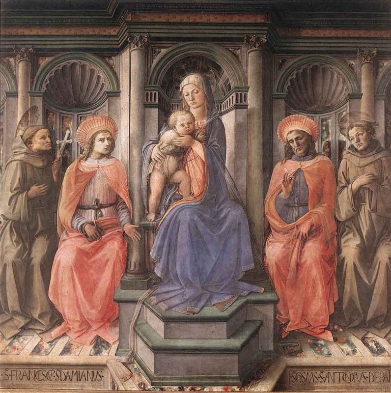 Fra Filippo Lippi. Madonna enthroned with swathi