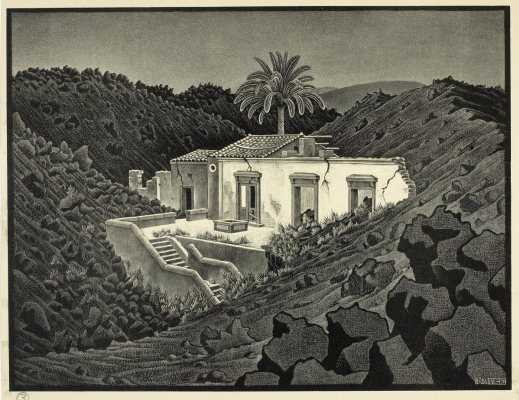 Мауриц Корнелис Эшер. Дом в Лаве рядом с Нунциатой, Сицилия
